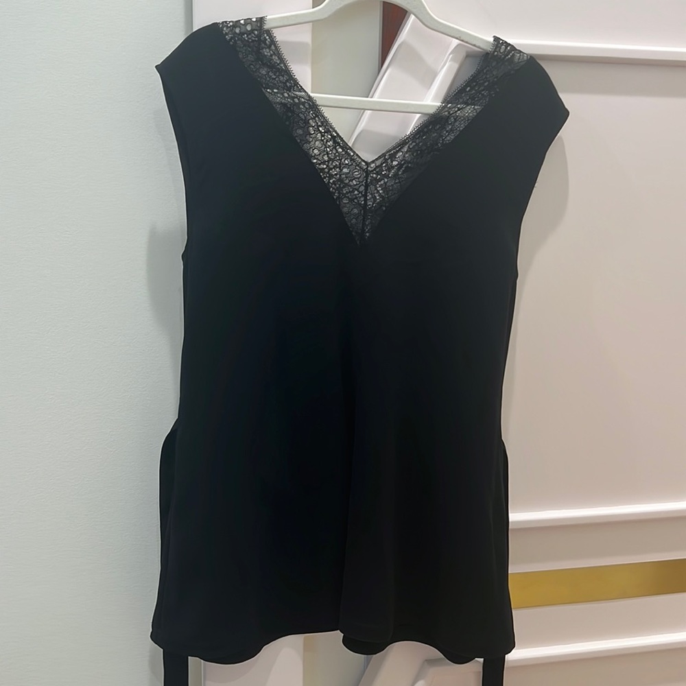 Theory Black Sleeveless Top with Lace Detail